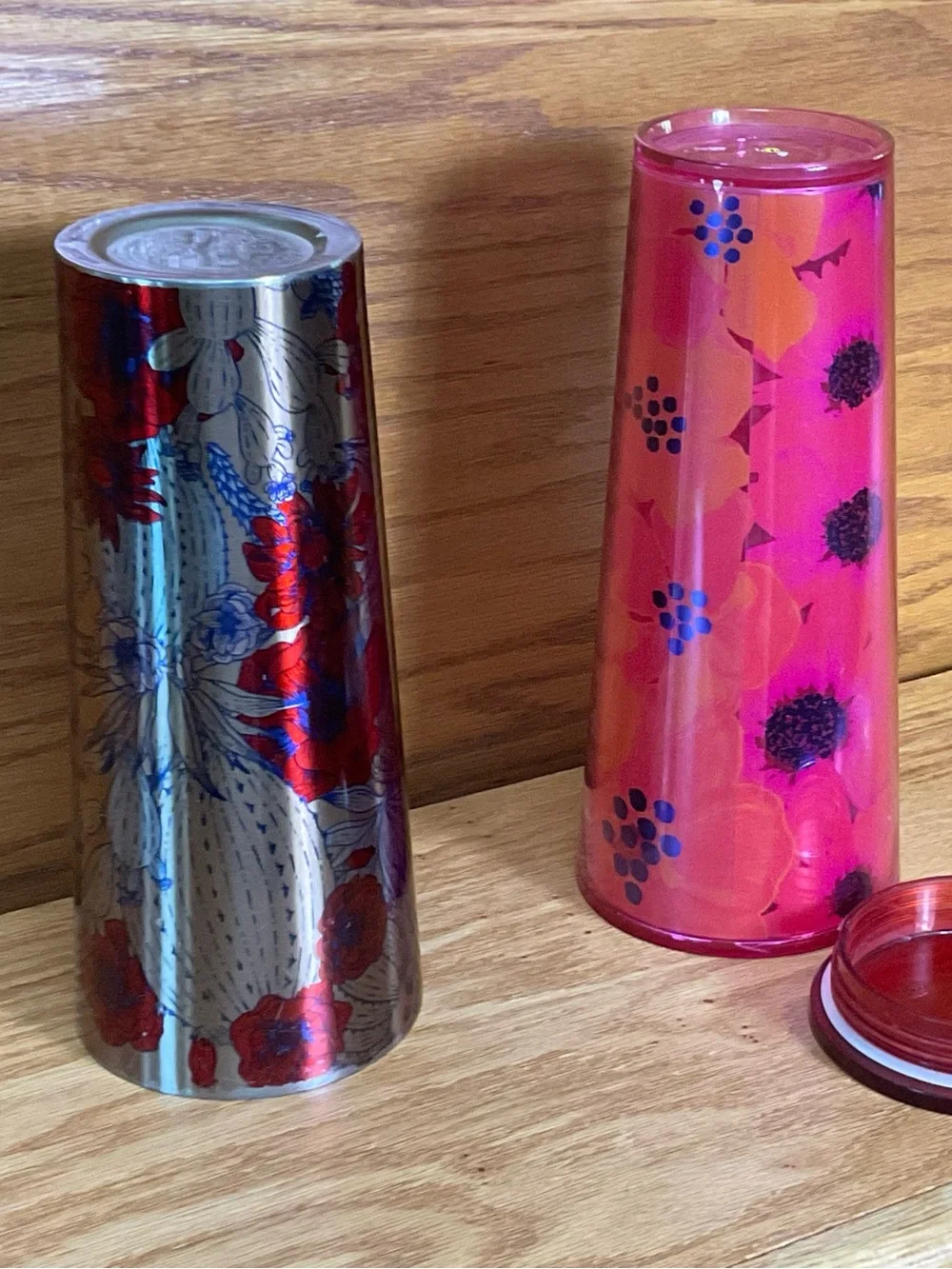 Starbucks Set 2 Venti Tumblers Cactus Floral Metal + Poppy  Reusable Cup 24 oz